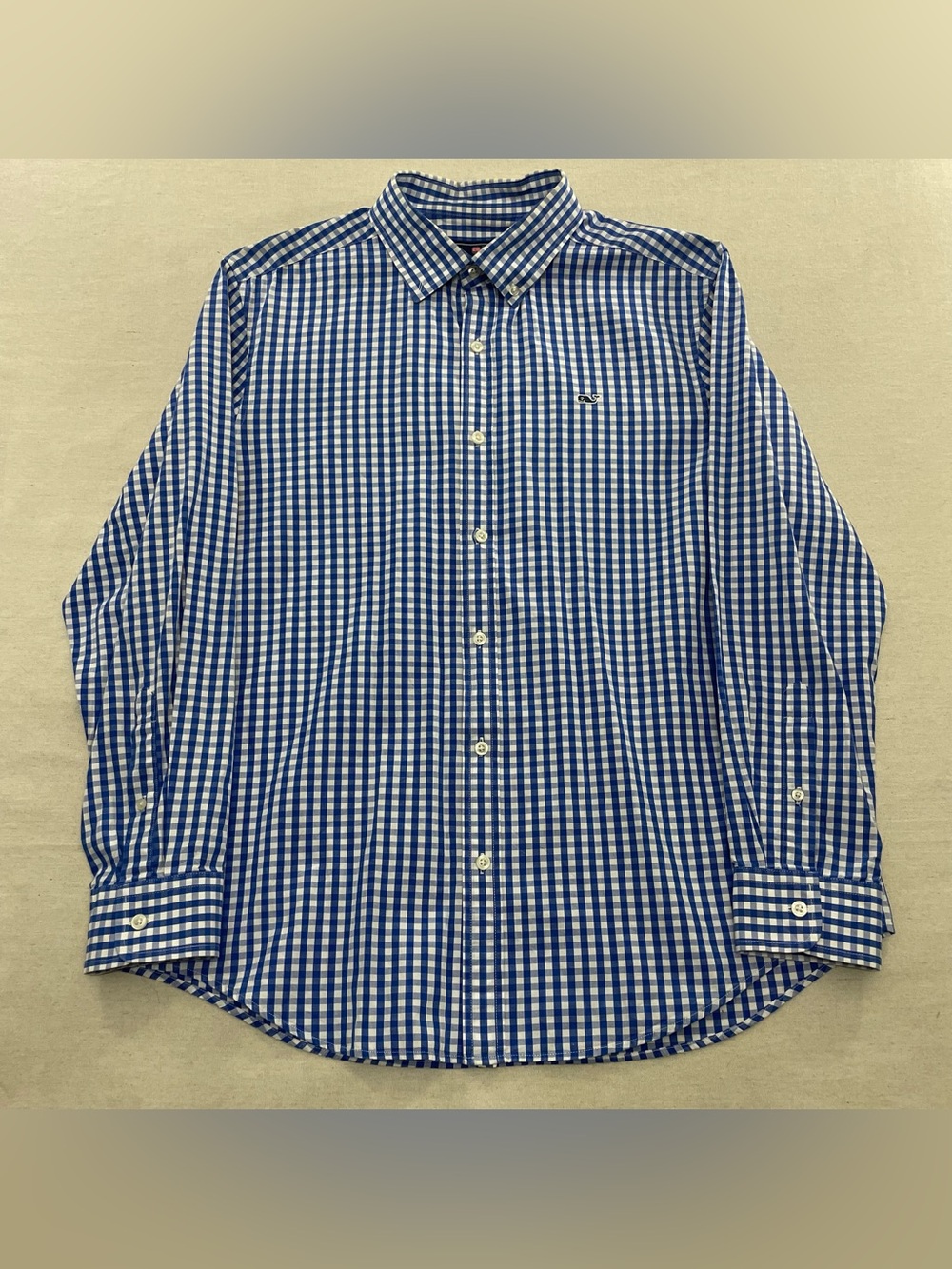 Vineyard Vines Whale Shirt Long Sleeve Button Down Men's L Blue Check Oxford